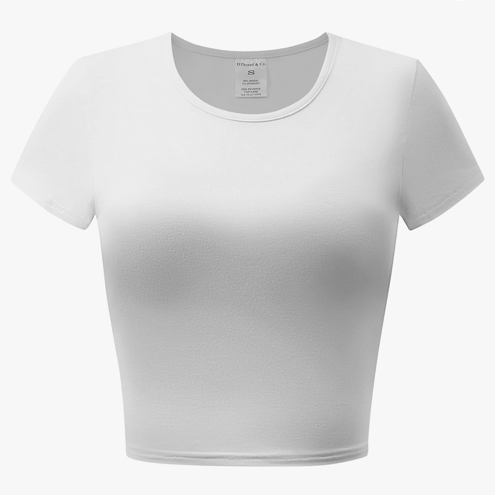OThread & Co. Women's Short Sleeve Crew Neck Crop Top Basic Comfy Stretc…